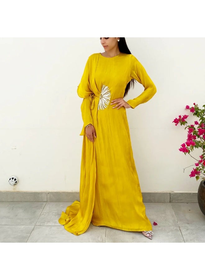 QABEELA RAM21 SUNFLOWER DRAPE KAFTAN - Image 1